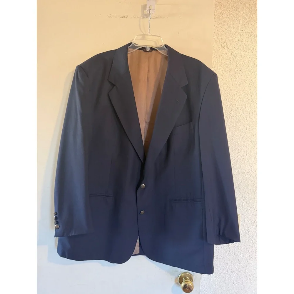 Club Room Navy Blue Wool Blazer Mens Size 46 Regular Classic Sport Coat Business